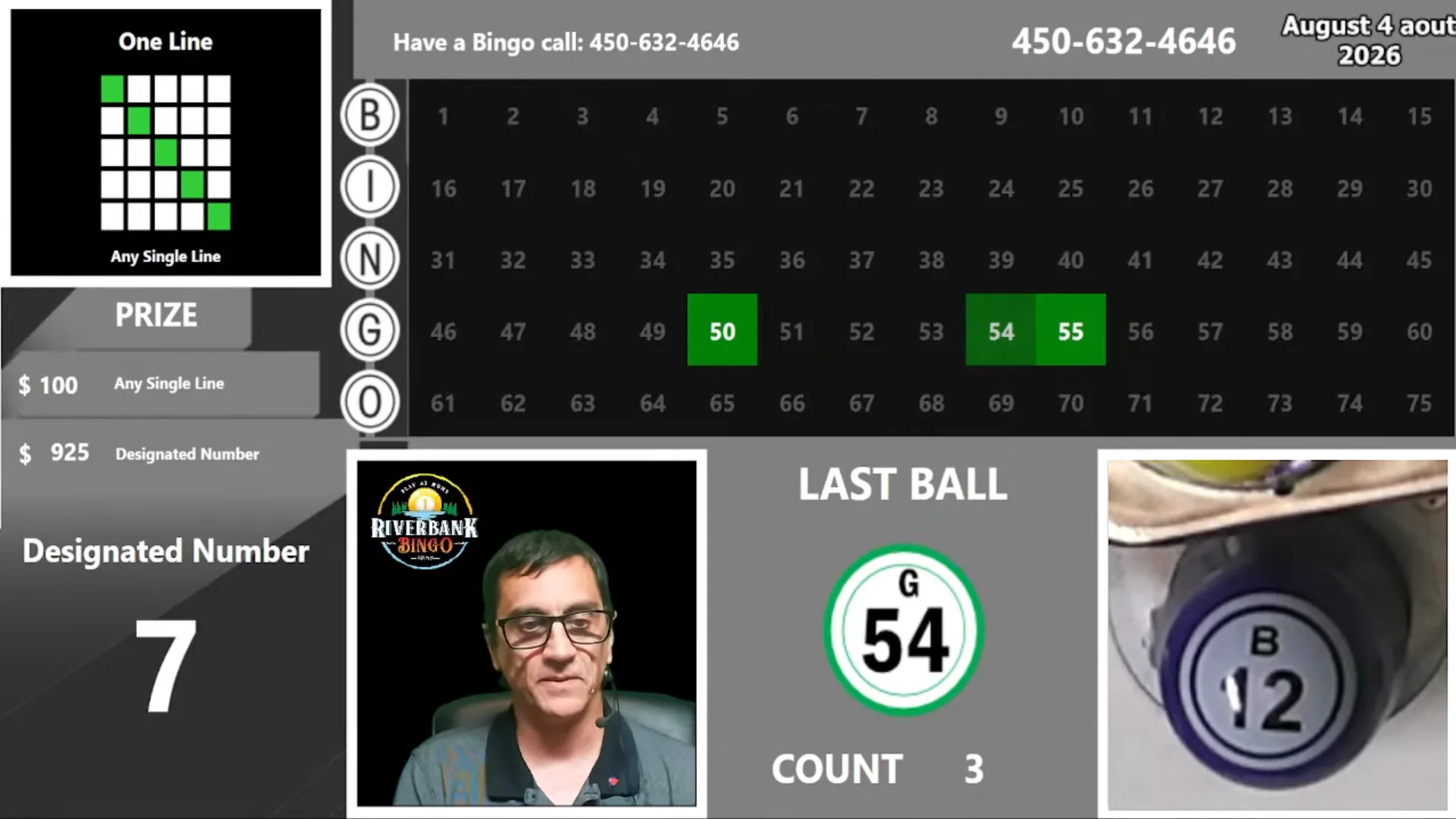 SB Gaming live bingo flashboard